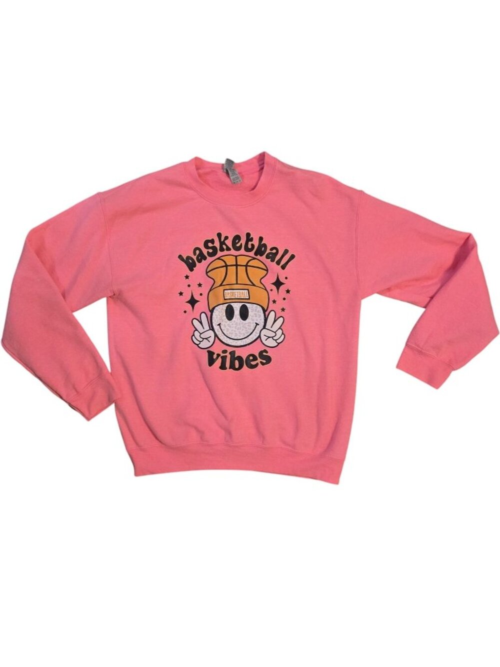 Basketball Vibes Pink Sweatshirt Size Medium Gildan Heavy Blend Crewneck
